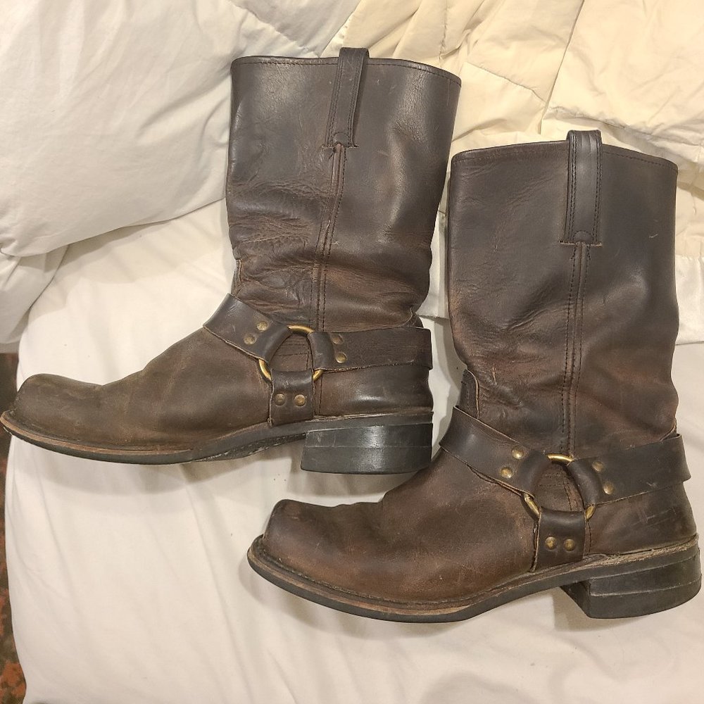 Brown Leather FRYE Harness Motorcycle Biker Engineer Boots 12M